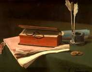 Franзois Bonvin - Still Life with Book, Papers and Inkwell